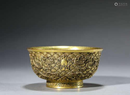 Gilt Bronze Dragon Playing Pearl Bowl