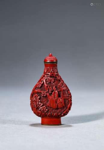 Lacquer Carved Figure-Pattern Snuff Bottle