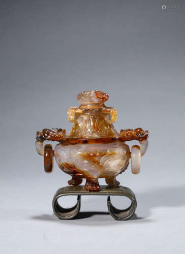 Agate Mythical-Beast Tripod Censer