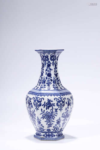 Blue And White Flower Hexagonal Vase