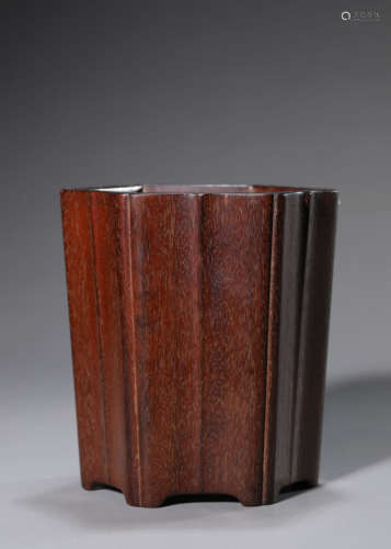 Red Sandalwood Hexagonal Brush Pot