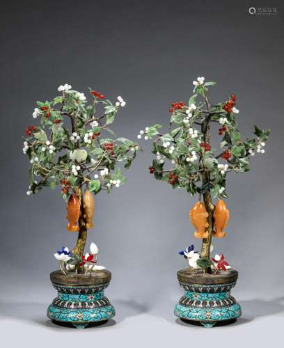 A Pair Of Bronze Cloisonne Enamel Bonsai