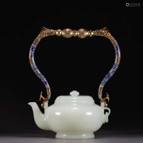 Chinese qing dynasty hetian jade silver gilt double dragon p...