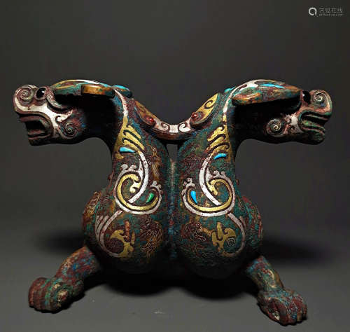 Chinese Han Dynasty bronze wrong gold and silver two-headed ...