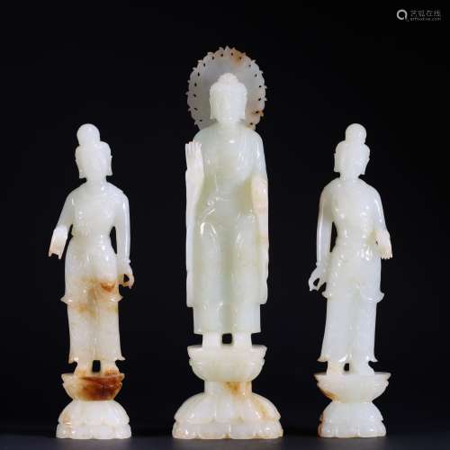 Chinese Qing Dynasty hetian jade three sages in the West
