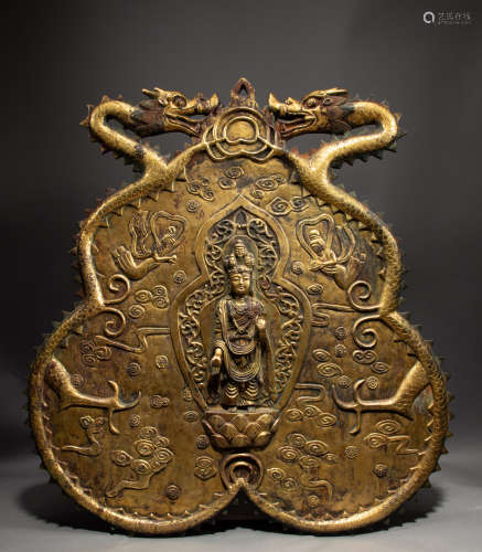 Chinese Liao copper gilding Buddha plate