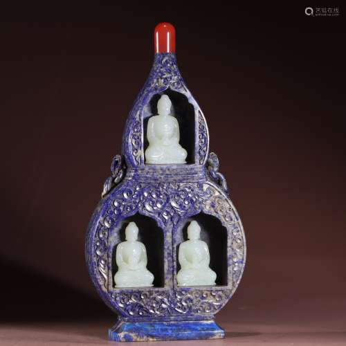 Hetian Jade lapis lazuli white jade Sanbao Buddha Shrine of ...