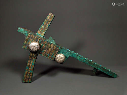 Chinese Han Dynasty bronze cross gold and silver crossbow