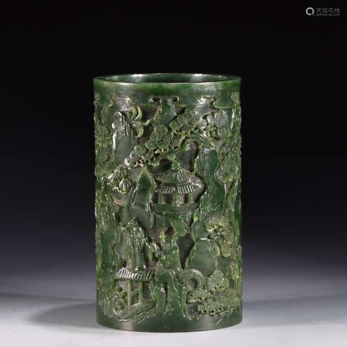 Chinese Qing Dynasty Hetian jade jade landscape figures pen ...