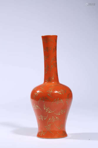 Coral Red Gold-Decorated