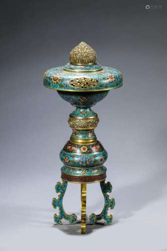 Bronze Cloisonne Enamel Interlocking Lotus Censer