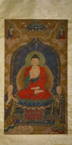 Chinese Blue-Halo Red-Robe Buddha Painting