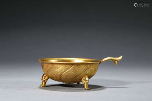 Gilt Bronze Flower And Bird Tripod Cup