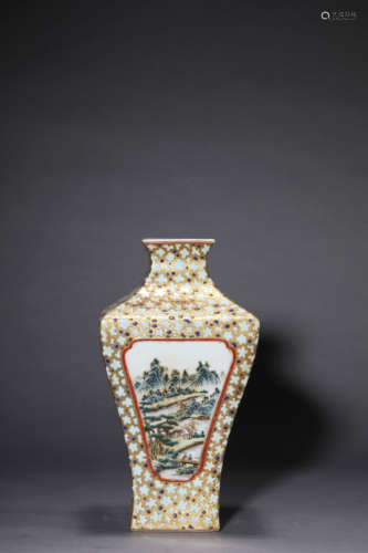 Famille Rose Inscribed Floral Vase