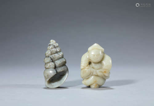 A Set Of Jade Conch And Figure