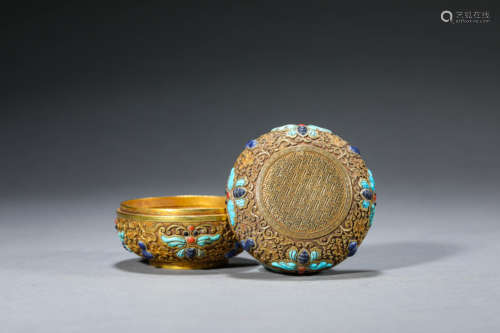 Gilt Bronze Hardstone Inlaid Box And Cover