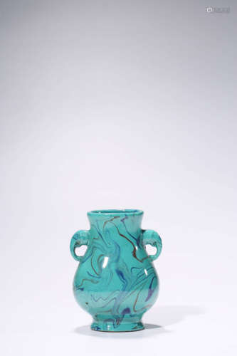 Turquoise Ground Flambe Elephant-Eared Vase