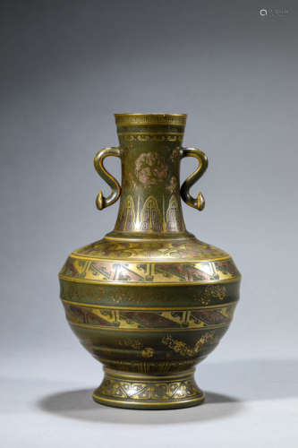 Tea-Dust Glaze Gold-Decorated Ruyi-Eared Vase