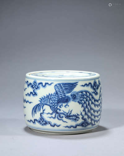 Blue And White Cloud Phoenix Jar And Cover