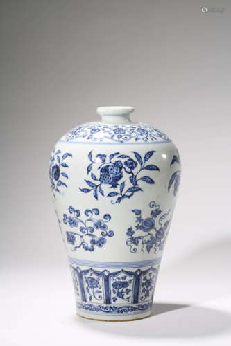 Blue And White Flower And Fruit Meiping Vase