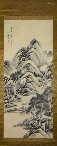 Chinese Landscape Painting, Hanging Scroll, Wu Hufan Mark