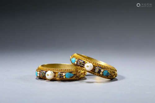 A Pair Of Gilt Silver Tian-Tsui Bracelets