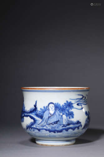 Blue And White Landscape And Story Censer