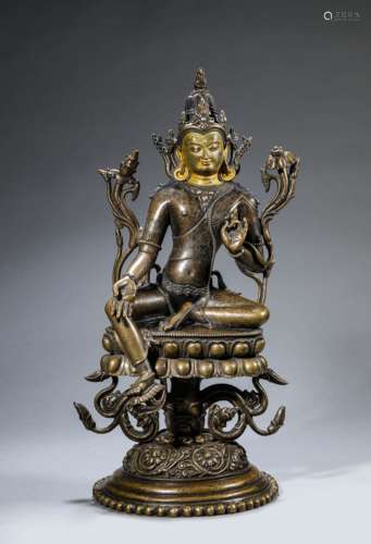 Alloyed Bronze Inlaying Silver Green Tara