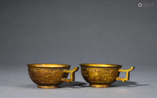 A Pair Of Gilt Bronze Cups