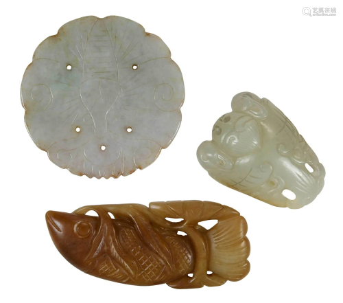 Group of Three Chinese Jade or Hardstone Objects