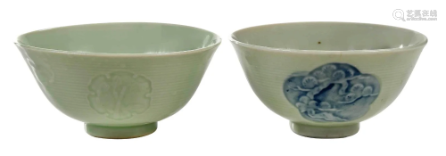 Two Chinese Celadon Glazed Porcelain Bowls