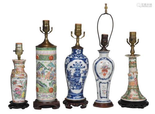 Five Chinese Porcelain Items Converted to Lamps