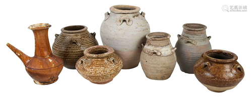 Seven Early Chinese Pottery Jars and Ewer