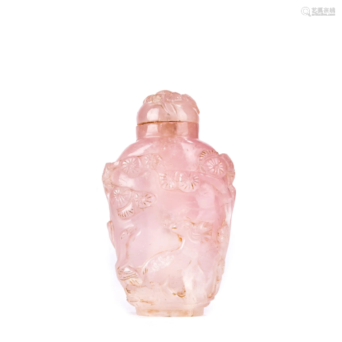 Pink Crystal Crane And Stag Snuff Bottle