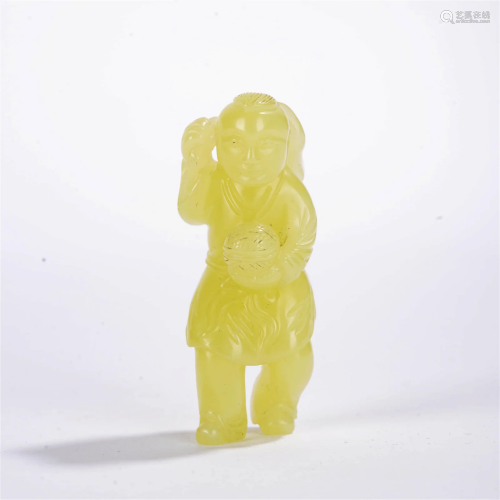 Carved Yellow Jade Boy Ornament