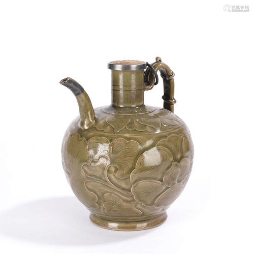 Olive-Green Glaze Floral Ewer