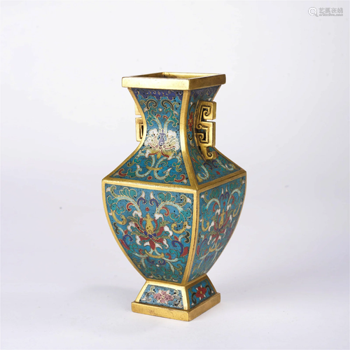 Cloisonne Enamel Double-Eared Square Vase