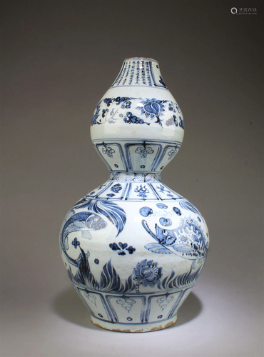 Chinese Blue & White Double Gourd Vase