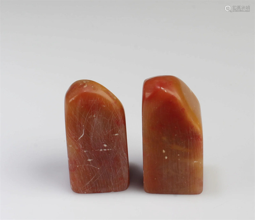 A Group of Two Chinese Soapstone Seals