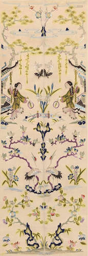 Embroidered and Counted Stitch Panel of Lady&Flower