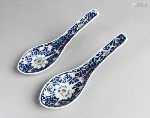 A Pair of Chinese Porcelain Soup Spoons