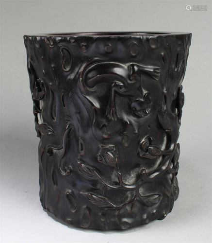 A Carved Wooden Brushpot