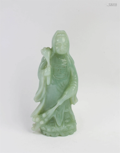 An Old Carved Jade Guanyin Statue