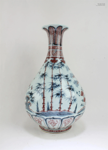 Chinese Iron Red Blue & White Porcelain Vase