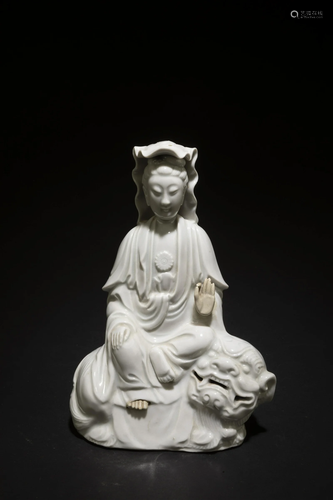 Antique Blanc De Chine Guanyin and Foo Dog Statue