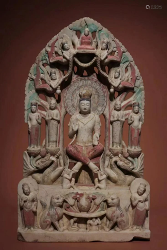 A Carved HanBai Jade Bodhisattva Statue