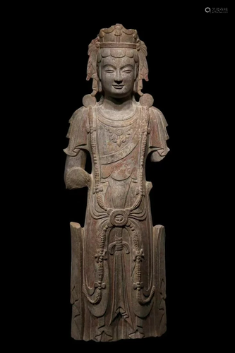 A Carved Stone Bodhisattva Statue