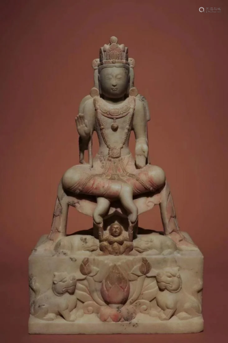 A Carved HanBai Jade Bodhisattva Statue