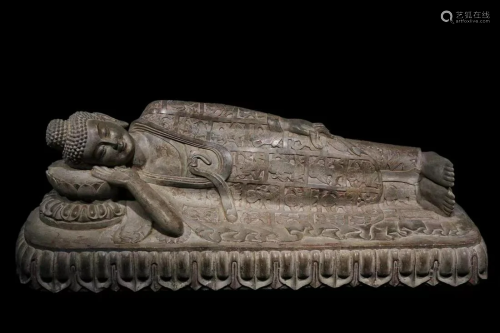 A Carved Stone Sleeping Buddha Statue
