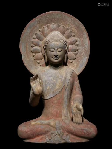 A Carved Stone with Gold Paste Buddha Statue